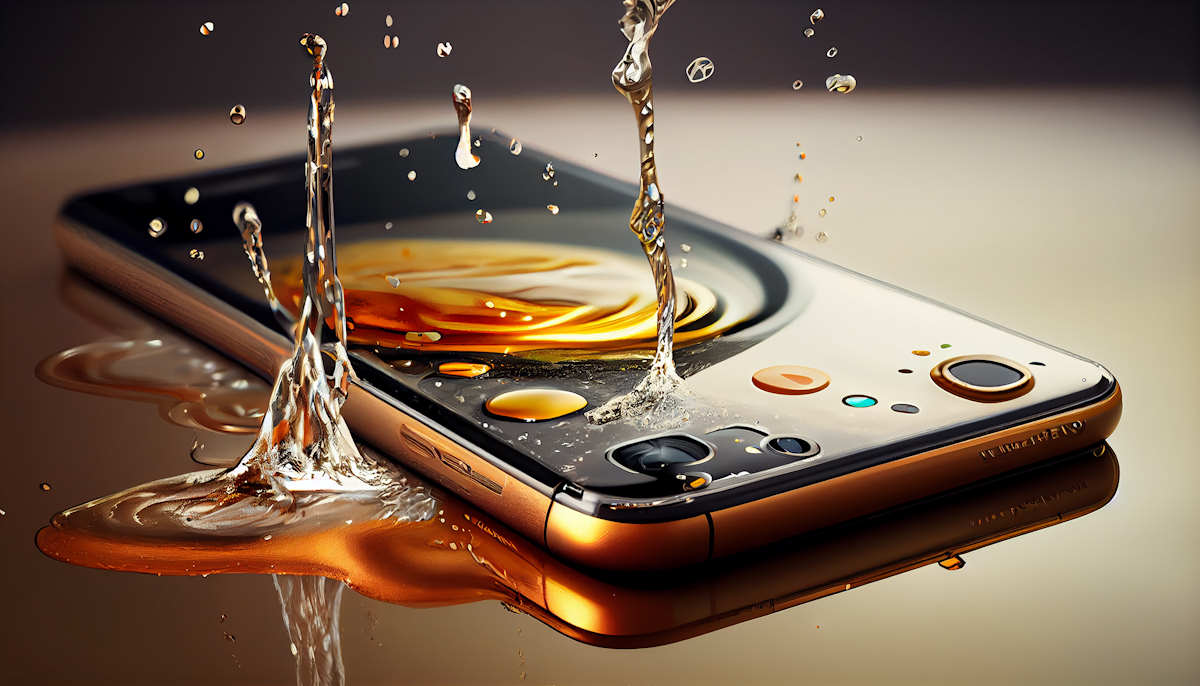smartphone device with water splashing ,generative AI